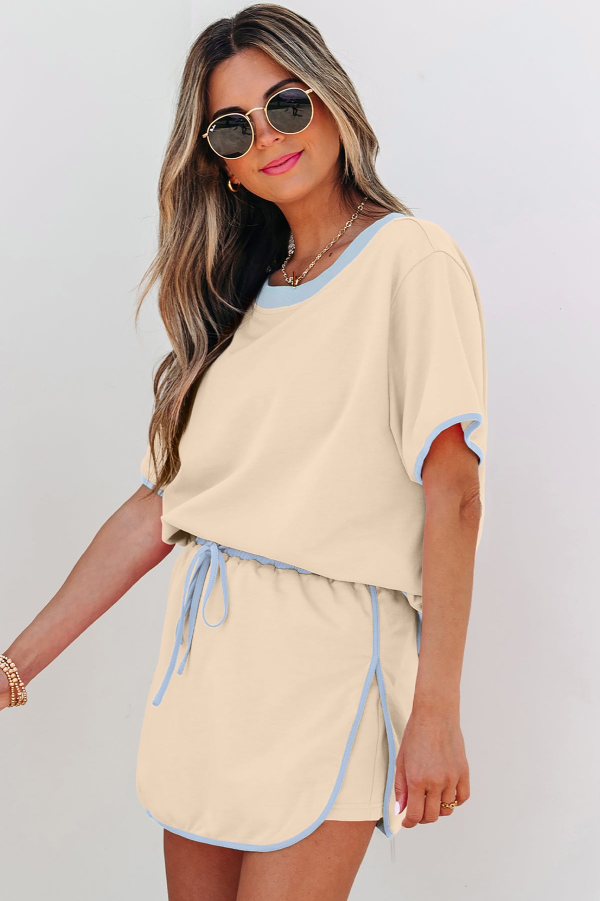 Moonlight Jade Colorblock Edge Drop Shoulder T Shirt and Skort 2Pcs Set