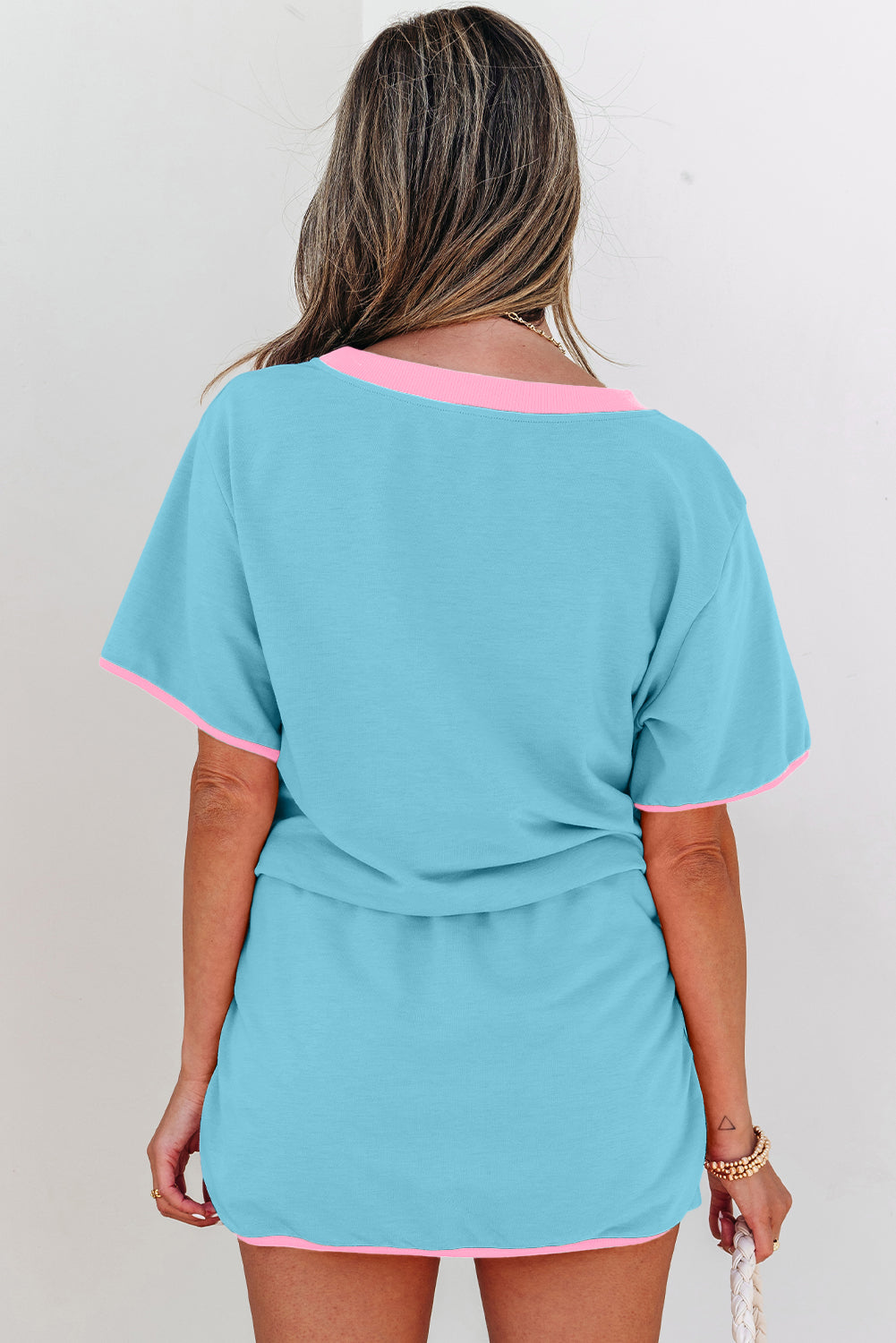 Moonlight Jade Colorblock Edge Drop Shoulder T Shirt and Skort 2Pcs Set
