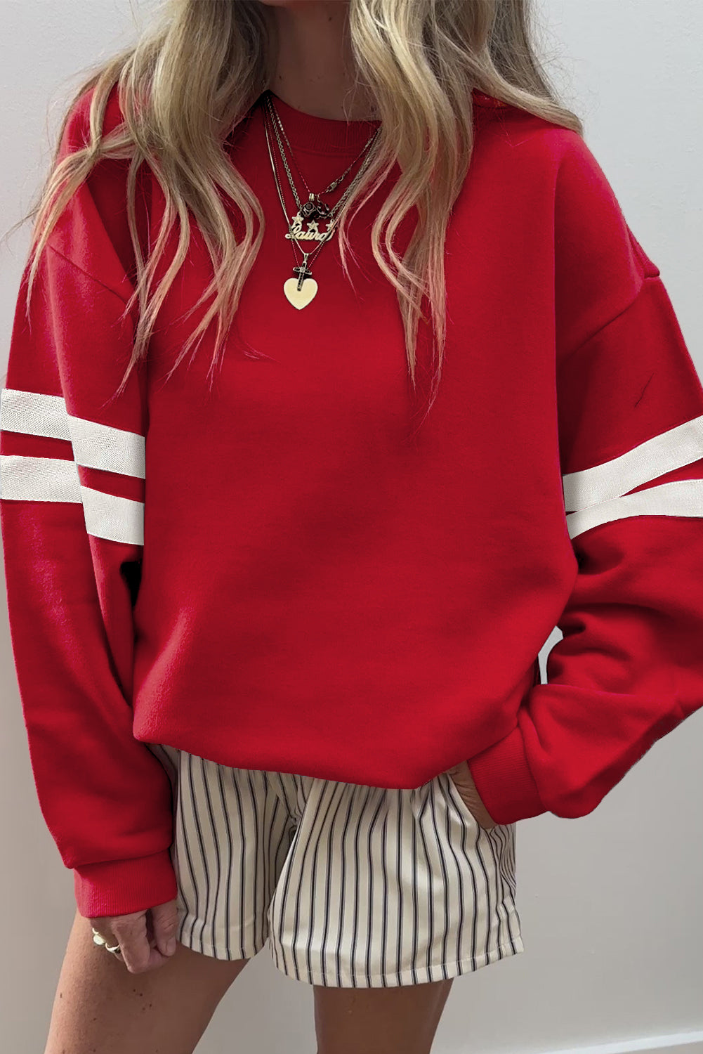 Evergreen Varsity Striped Detail Drop Shoulder Oversized Sweatshirt