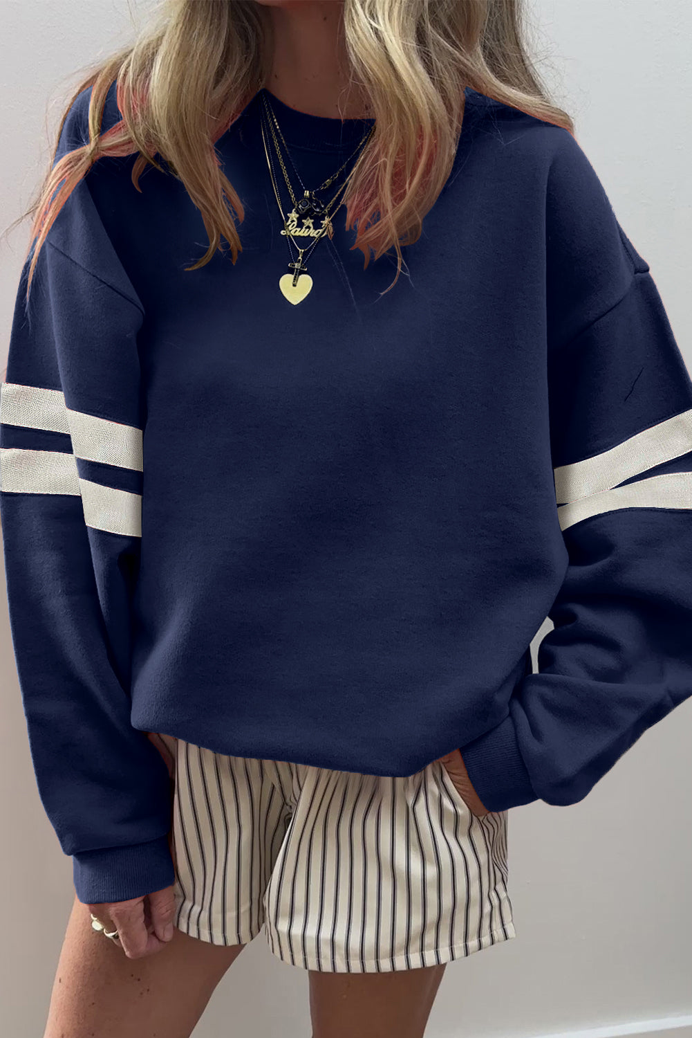 Evergreen Varsity Striped Detail Drop Shoulder Oversized Sweatshirt