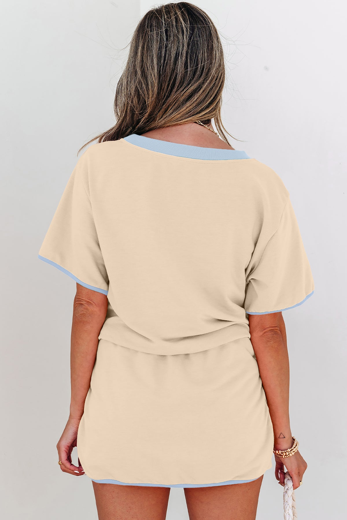 Moonlight Jade Colorblock Edge Drop Shoulder T Shirt and Skort 2Pcs Set