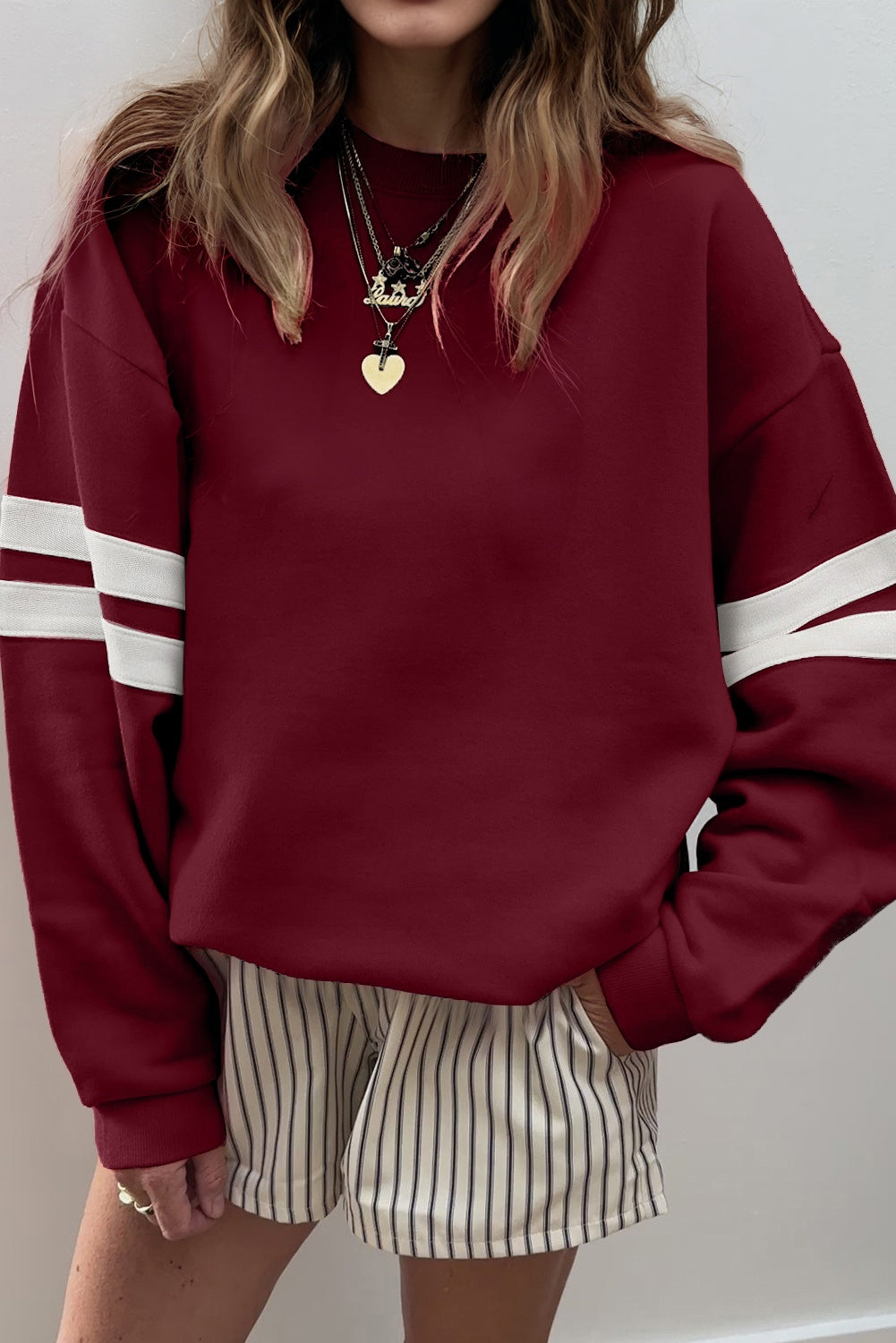 Evergreen Varsity Striped Detail Drop Shoulder Oversized Sweatshirt
