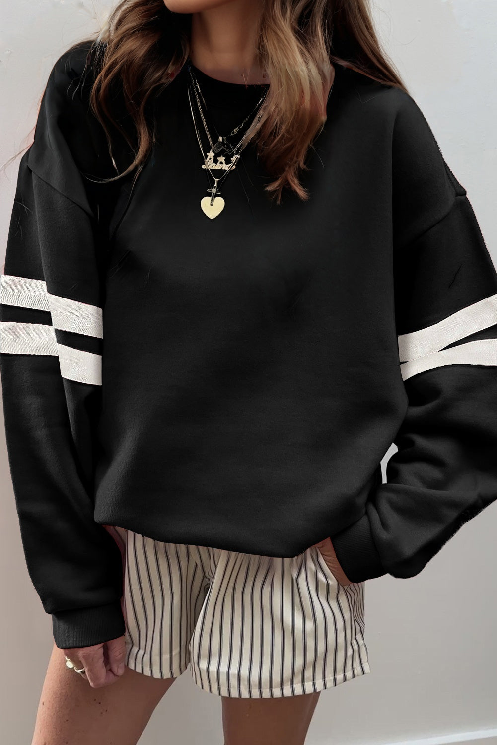 Evergreen Varsity Striped Detail Drop Shoulder Oversized Sweatshirt